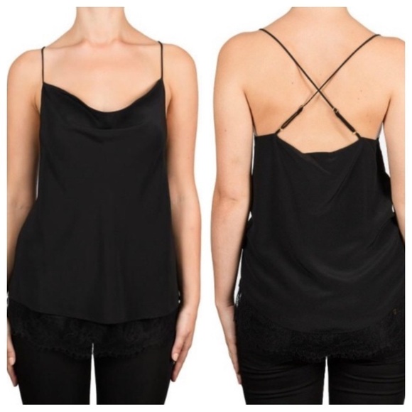 CAMI NYC Black Lace Hem Silk Criss Cross Halter Blouse Audrey Small - Picture 1 of 10